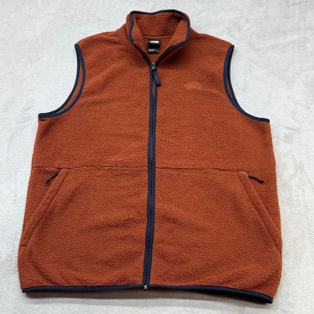 The North Face Fleece Vest Men XL Orange Sherpa Full Zip Gorpcore Hiking Camping